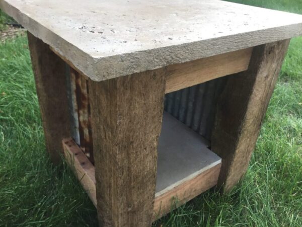 Rustic End Table Furniture with Reclaimed Wood, Metal, and Concrete